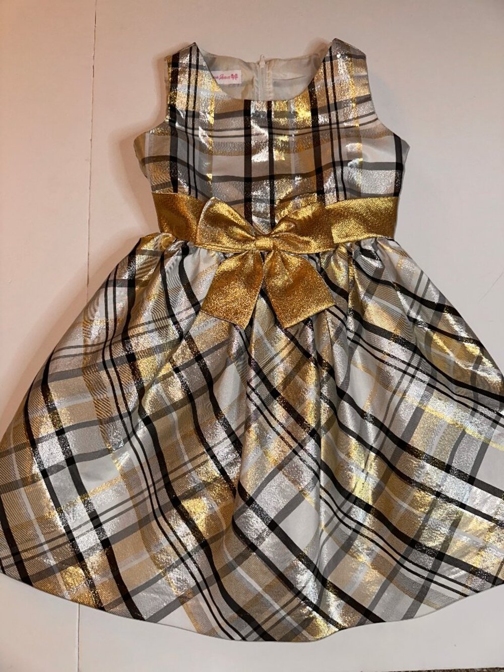BONNIE JEAN girls fancy CHRISTMAS DRESS size 6 gold white metallic #652